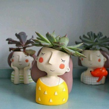 pack combo mignonne filles planteur 3d impression femelle fille tête humain femme jardin plante vase fleur nature décor maison intérieur conception imprimante prime 3d print model - Mito3D