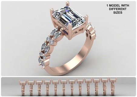 pacote esmeralda marquesa argolas 54 mwc anel baguete joalheria ouro diamante Casamento noivado solitário prata gema celebração almofada jóias casamento sêmen 3d print model - Mito3D