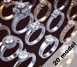 pacote anel 3 1 pedra moeda rinoceronte argolas casamento prata ouro diamante esterlina vintag cafajeste moda beleza imprimível jóia noivado joalheria 3d print model - Mito3D