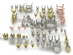 a paket of 75 yüzükler kafalar boyutları şekiller 3d dosyalar oval prenses zümrüt işıltılı markiz kesmek armut parlak değerli taş mücevher kesikler takı paketlemek ayar gergedan elmas baş 3d print model - Mito3D