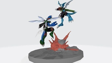 paildramon vs dinobeemon digimon monstro anime desenho animado 3d jogos brinquedos 3d print model - Mito3D