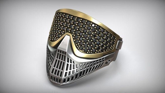 paintball gems mask blackened silver ring diamond paint extreme sport printable oxidized men sterling jewelry making gold inlay golden j3ds rings 3d print model - Mito3D