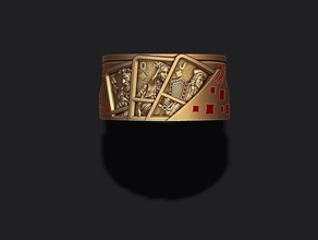 çift elmaslar oynama kartları yüzük kriko kraliçe kral kart poker kumarhane oyun araba elmas emaye mücevher altın gümüş takı kolye kürek kumar azı dişi vegas yüzükler 3d print model - Mito3D