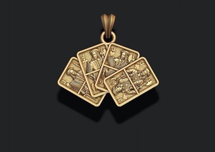 paire of prises jouant cartes pendentif jack reine roi carte poker casino jeu chariot kart kard diamant émail bijoux or argent collier bêche club cœur pendentifs 3d print model - Mito3D