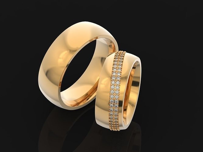 paired wide wedding rings 2756 gold jewelry ring original classic evening stylish trendy elegant diamond pave band man woman girl 3D print model - Mito3D