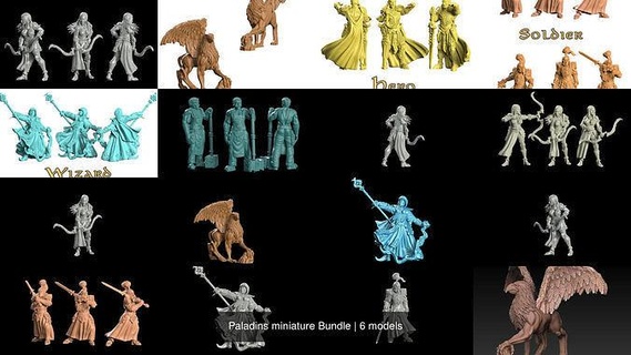 paladins miniature bundle dragons pathfinder warhammer dungeons play game games toys sla paladin warrior fighter accessories 3d print model - Mito3D