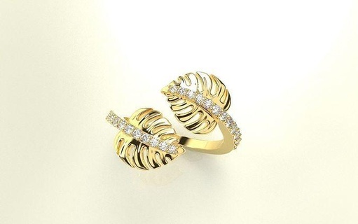 palma monstera hoja anillo árbol diamante oro joyería joya planta maceta naturaleza Preestablecido imprimible plata Arte anillos canalla 3d print model - Mito3D