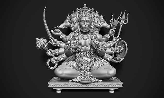 panchmukhi hanuman head god hindu indian monkey lion horse boar avatar idol statue sitting art sculptures 3D print model - Mito3D