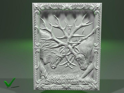 pannello combattimento cervo cnc 3d Stampa stampabile artcam arte sculture 3d print model - Mito3D