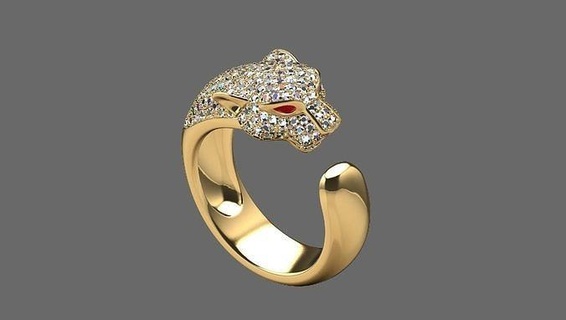 pantera bague or argent animal Lion imprimable diamant bijoux anneaux 3d print model - Mito3D