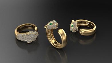 pantera anel 3d impressão modelo to original joalheria platina casamento noivado luxo ouro prata imprimível gema diamante moda beleza leão puma argolas 3d print model - Mito3D