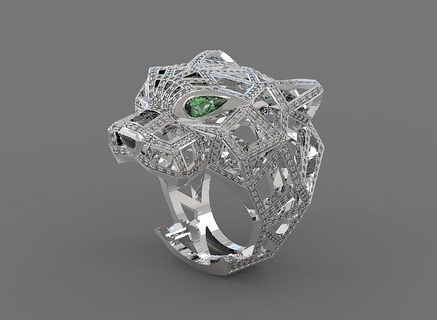 panter pantera anel Puma Panthera ouro joalheria argolas diamante jóias prata brilhante branco noivado 3d print model - Mito3D