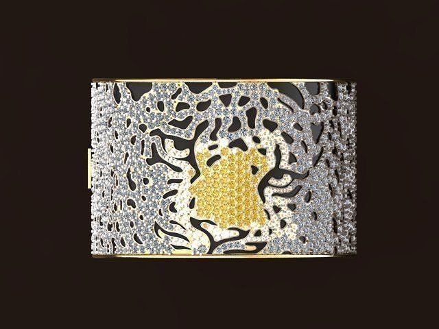 pantera manguito joalheria pulseira esmalte prata gema arte Projeto luxo brilhando imprimível editável jóia jóias esterlina diamante 3d pedras pulseiras 3D print model - Mito3D