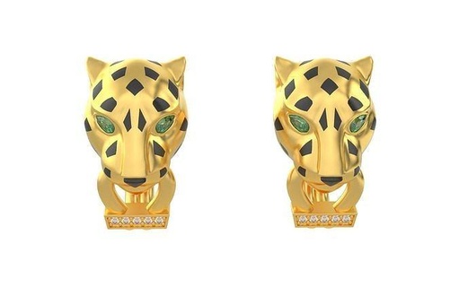 pantera pendientes 3d impresión modelo c45 joyería joya oro Tigre puma arete animal imprimible león Estados Unidos Canadá isarael uk 3d print model - Mito3D