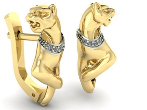 panther-Ohrringe Schmuck diamond bedruckbar ist panther Ohrringe cad weiblich Frauen exklusiv 3dm stl obj Mode gold cnc hoch polygonal puma Ungeheuer 3d print model - Mito3D
