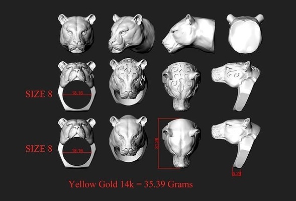 pantera cabeza león tigre joyería joya anillo leopardo animal mamífero puma salvaje naturaleza zoo leona anillos 3d print model - Mito3D