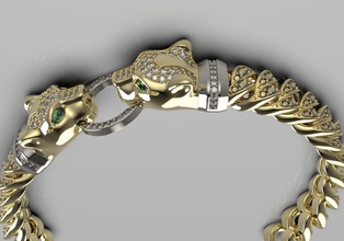 tête chaîne bracelet bijoux argent imprimable or panthère leo jaguar parti kelepce kaplan 3djewelry bracelets 3d print model - Mito3D