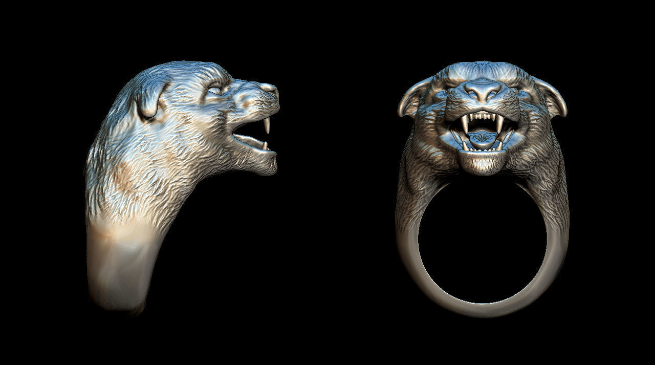 la pantera de anillo joyería safari plata art boca león el guepardo puma bosque oro los mamíferos animal cabeza anillos bengala naturaleza panthera 3D print model - Mito3D