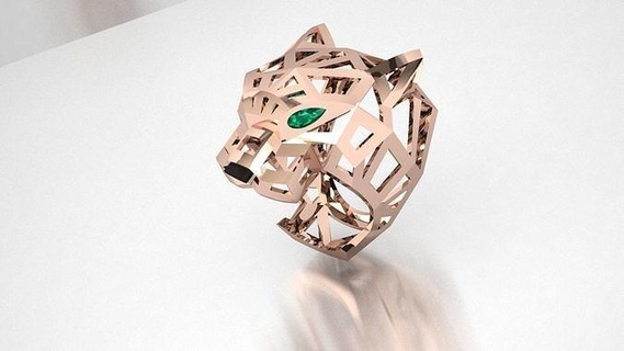 panthère bague bijoux imprimable platine argent diamant gemme brillant or sterling engagement mode beauté panthera pantera jaguar anneaux 3d print model - Mito3D