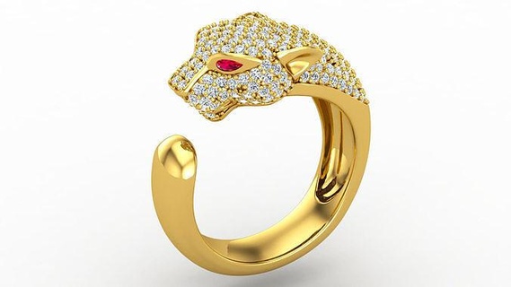 Panther Ring 3 Diamant Mode Gold druckbar Silber Schmuck Ringe Puma Juwel 3d print model - Mito3D