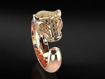 pantera anel diamantes 775 3dprinted Projeto moda ouro dourado jóia jóias joalheria impressão imprimível prototipagem argolas prata 3d print model - Mito3D