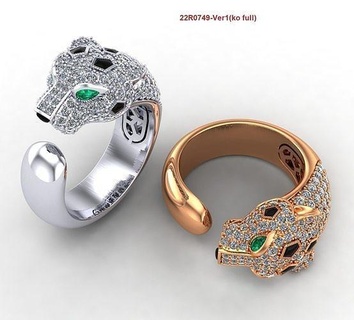pantera anel cheio diamantes 2 argolas animal leopardo leão gato diamante joalheria 3d print model - Mito3D