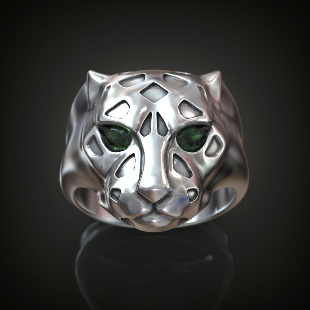 panther ring birne schnitt smaragde siegelring katze leopard tiger tier natur marke schmuck löwe puma juwel perlmutt druckbar smaragd silber gold panthere ringe 3D print model - Mito3D