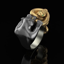 panthère bague serpent bijoux émeraude citrine art argent gemme déco imprimable puma mode anneaux 3d print model - Mito3D