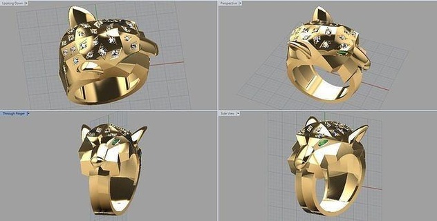 pantera cara anillo oro plata joyería joya diamante libra esterlina Moda platino anillos 3d print model - Mito3D
