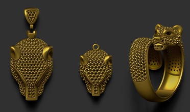 panthère tripler or bijoux art argent sculpture animal bague pendentif boucle d'oreille 3d print model - Mito3D