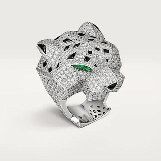 panthère blanc or diamants bague bijoux imprimable diamant bijou argent platine anneaux luxe sterling 3d print model - Mito3D