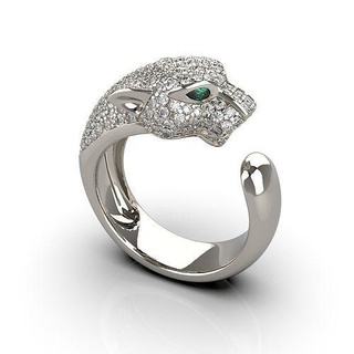 panthere ring panther silver gem puma brilliant printable bengal silverring diamondsring jewelry 3dmodel rings 3d print model - Mito3D
