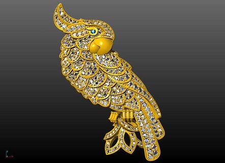 parrot pendant diamond gold 3d animals bird jewelry pendants 3d print model - Mito3D