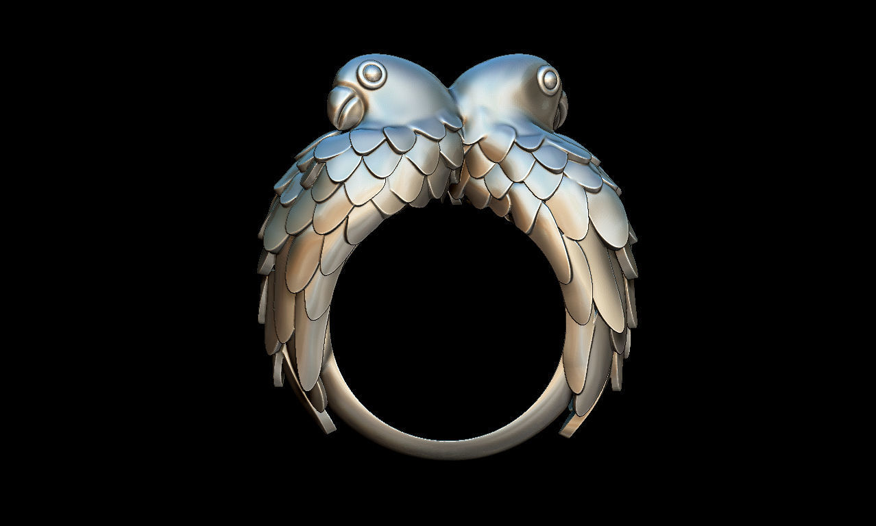 perroquets bague perroquet oiseau plume or pigeon argent imprimable nature conception animal art déco canari ara écarlate pájaro bijoux anneaux 3D print model - Mito3D