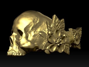 patrón flor humano cráneo anillo detallado oro etsy arte hueso joyería joya imprimible naturaleza libra esterlina plata cara cabeza mujer hombre anillos 3d print model - Mito3D