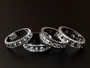 patrón de anillos conjunto la joyería anillo plata oro estilo gótico lily lilysign pirámide estrellas ladrillo los 3d print model - Mito3D