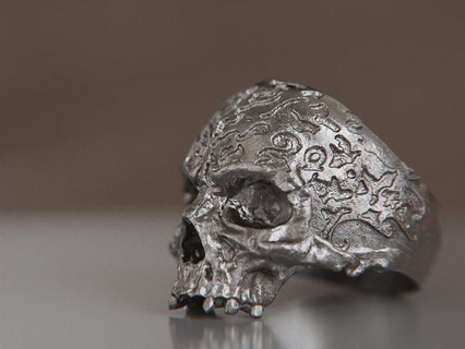 patterned skull ring jewelry skeleton head bone face fashion human biker 3dprint 3dprinting rings 3d print model - Mito3D