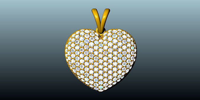 pave diamond heart pendant jewelry romance love gold necklace jewel design silver pendants 3D print model - Mito3D