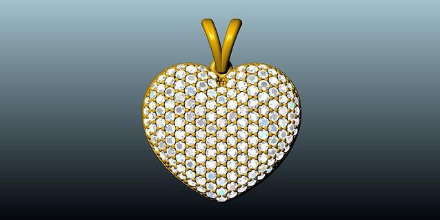 pave diamond heart pendant heart jewelry romance love pendant gold diamond necklace pave jewel design silver pendants  3d print model - Mito3D