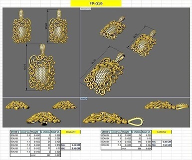 pave setting filigree style earring pendent set jewelry gold printable earrings pendant wedding jewellery fashion beauty engagement solitaire simple unique 14k white yellow rose 925 sterling silver new 18k pendants 3d print model - Mito3D