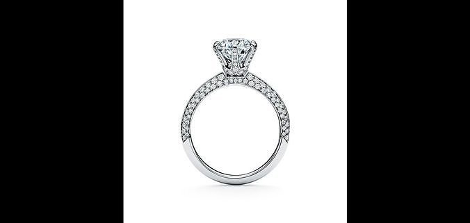 pave tiffany setting engagement ring diamond band platinum solitier jewellery wedding jewel jewelry rings 3D print model - Mito3D
