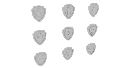 zampa pattuglia fan emblema impostato 3d stampabile macerie inseguire zuma Skye Everest tracker roccioso maresciallo pawpatrol emblemi Giochi giocattoli 3d print model - Mito3D