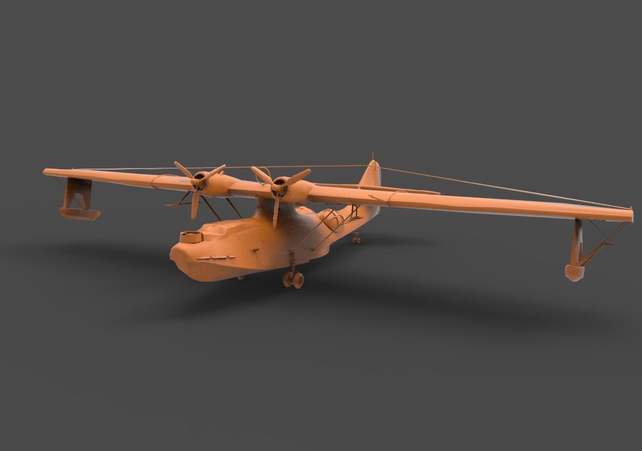 pby 5a naranja hélice avión volador barco consolidado catalina guerra mundial cansado anfibio aeronave aire militar ww2 armada hidroavión naval transporte juegos juguetes 3D print model - Mito3D