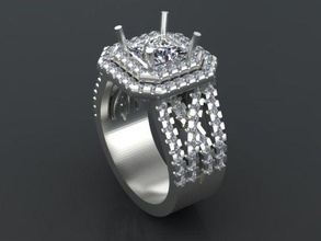 pc center double halo jewelry diamonds fashion rings 3d print model - Mito3D