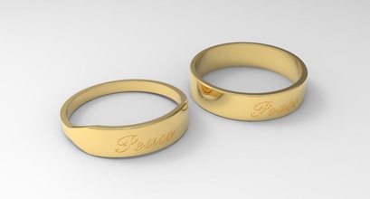 Barış çift yüzük altın 24 fırçalanmış malzeme takı moda düğün zarif lüks parlıyor parmak oyulmuş 3d print model - Mito3D