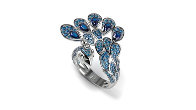 pavo real b-n la joyería anillo imprimible de oro el diamante zafiro joya blanco gem moda compromiso los anillos 3d print model - Mito3D