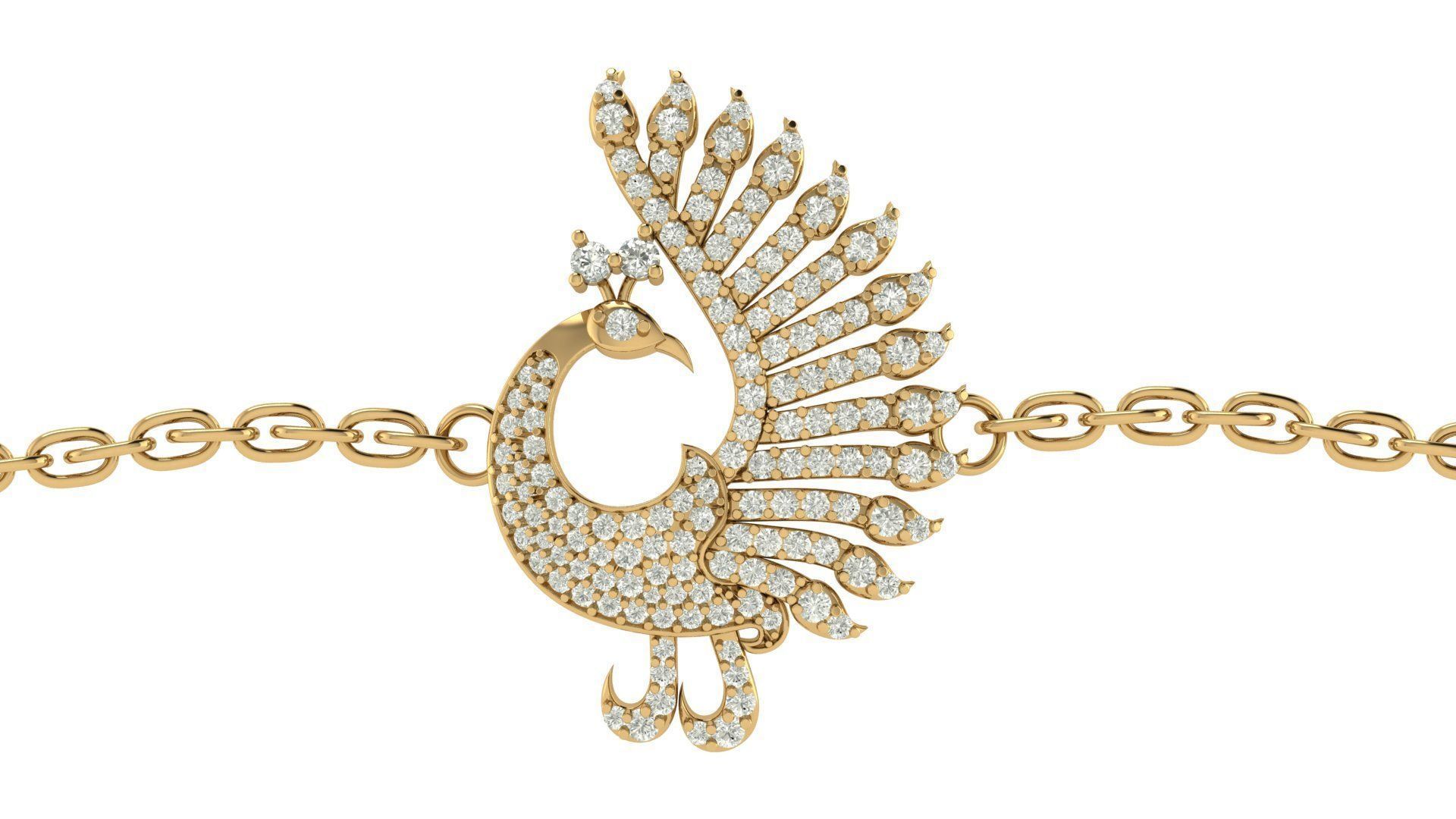 paon bracelet charme bijou or argent diamant imprimable bague gemme bijoux bracelete braslate animal oiseau breloques Dame femelle mode platine cnc bracelets 3D print model - Mito3D