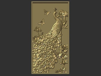 pavo real decoración pájaro florido ornamento ornamental bas alivio escultura tallado stl imprimible Arte esculturas 3d print model - Mito3D