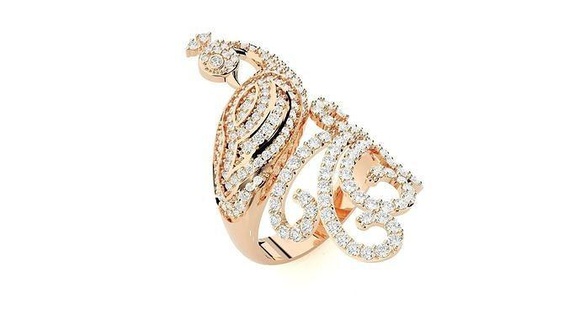 paon diamant bague 3dm stl rend détails anneaux mariage engagement platine animal or bijoux sterling haute imprimable bijou argent 3d print model - Mito3D