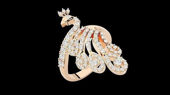 paon diamant bague 3dm stl rend détails anneaux mariage engagement bijoux imprimable bijou argent haute platine oiseau or sterling 3d print model - Mito3D